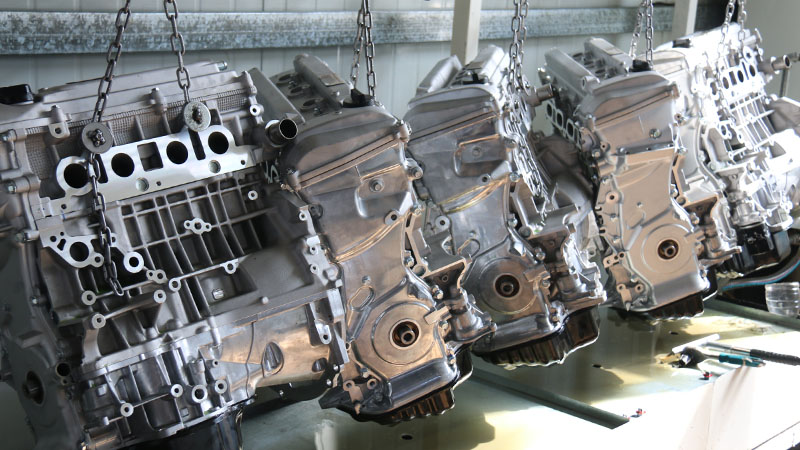 Newly assembled engines at Woda Auto’s factory ready for testing.
