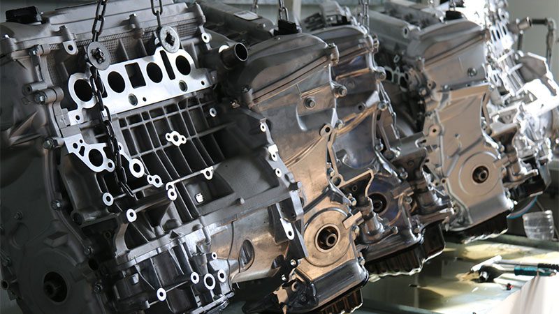 Brand new auto engines on the production line at Nanjing Woda Auto Technology Co., Ltd. factory, showcasing quality manufacturing