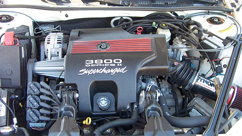 Close-up of a Chevy 3800 Series II engine.