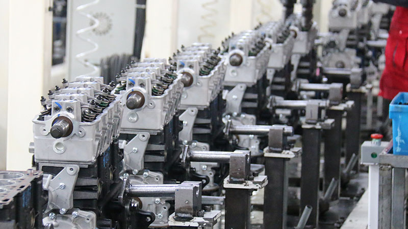 Automotive engine assembly line at Woda Auto factory.
