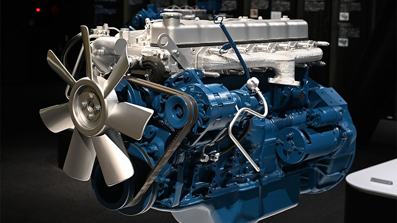 Close up of Isuzu engine highlighting reliable diesel engine design.