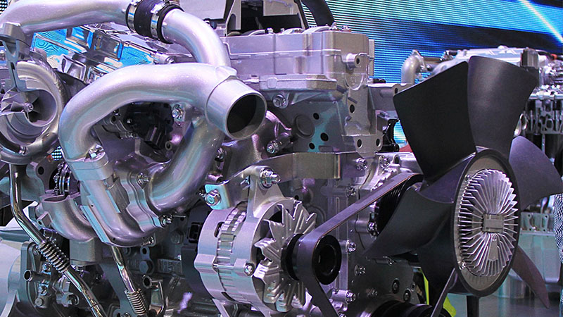 Close up of Isuzu 4HK1 engine.
