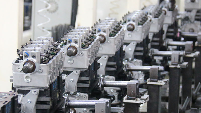 Auto engine assembly line at Woda Auto’s factory.