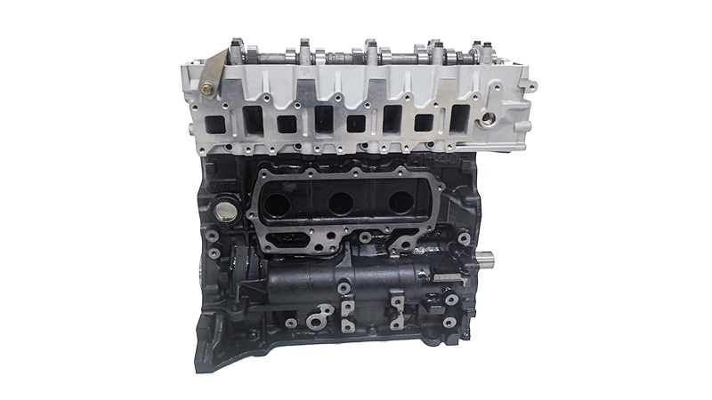 Detailed view of a Mitsubishi long block engine assembly.