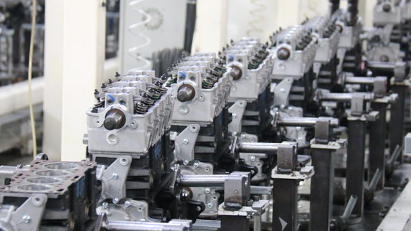 Engine assembly line at Nanjing Woda Auto Technology's factory.