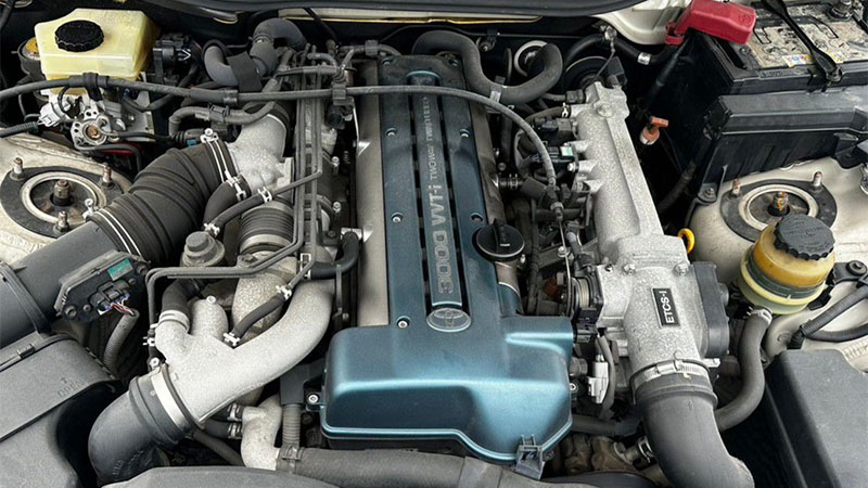 Close-up of Toyota 2JZ-GTE engine.