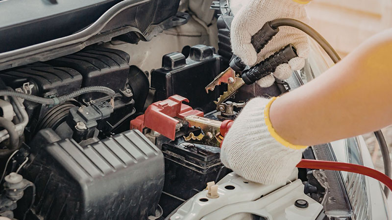 Car battery jump start for engine not starting problem.