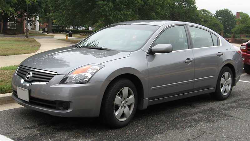 Close-up of a Nissan Altima sedan.
