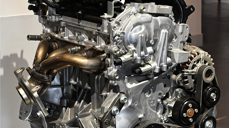 Close-up of an MR20DD engine used in newer Nissan Sentra applications.