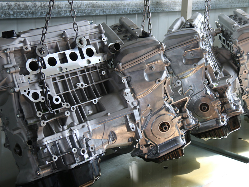 New assembled replacement engines at the factory ready for inspection and distribution.