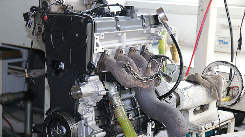 New assembled engine undergoing a hot running test at the factory.