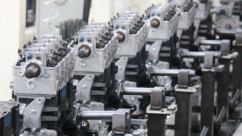Auto engine assembly line at Woda Auto factory production facility.