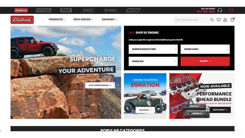 Screenshot of Edelbrock official website.