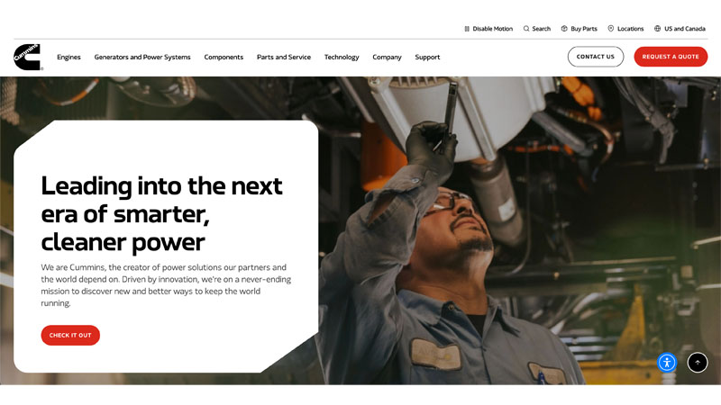 Screenshot of Cummins official website.