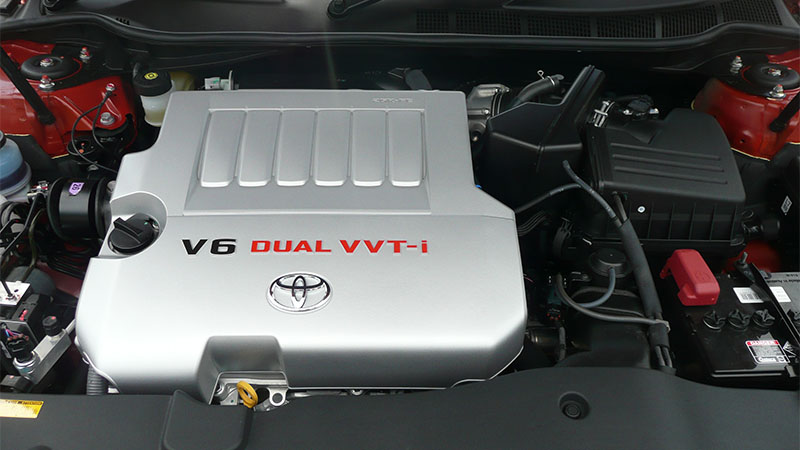 Toyota GR V6 engine bay close-up with Dual VVT-i system.