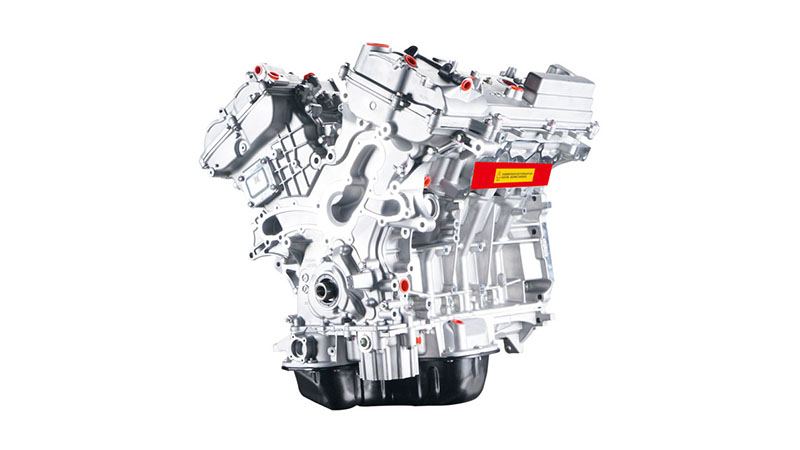 Close-up view of a Toyota 2GR bare engine.