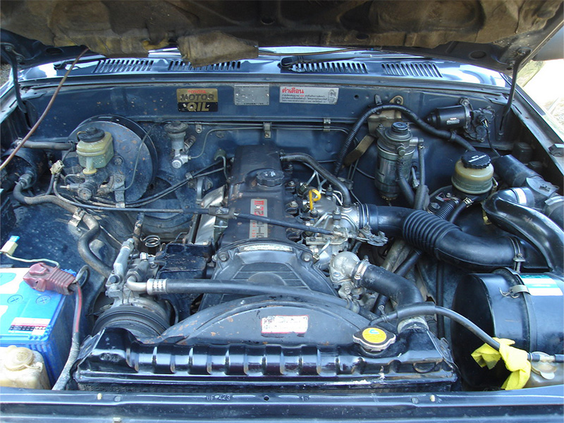 Toyota Hilux 2L diesel engine under the hood.