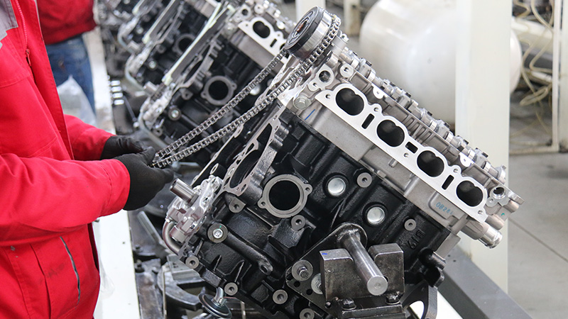 Engine assembly line at Nanjing Woda Auto factory.