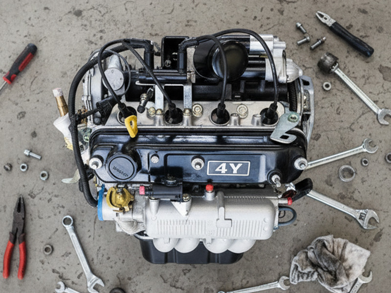 Close-up of a Toyota 4Y complete engine.