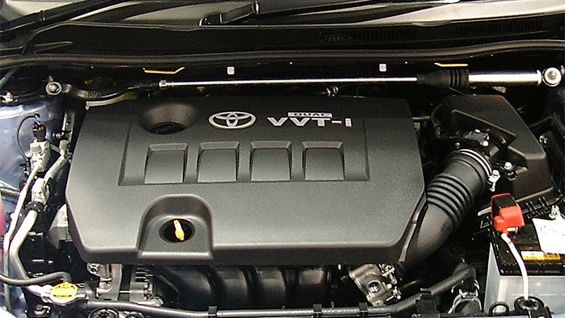 Toyota 2ZR-FE engine installed under the hood.