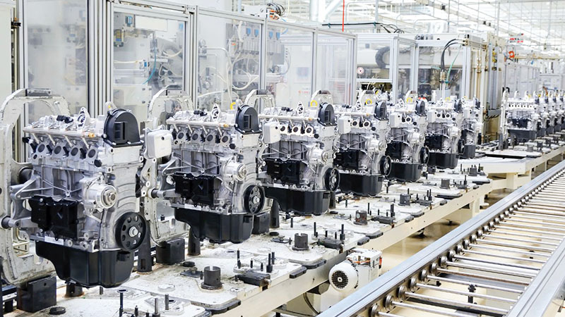 Engine production line at an automotive manufacturing factory.