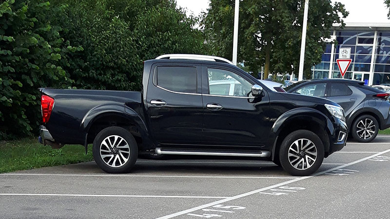 Close-up view of a Nissan Navara pickup.