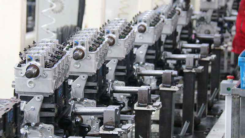 Auto engine assembly line at Woda Auto factory production facility.