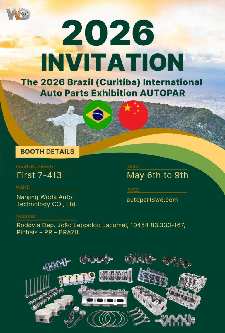 Woda Auto invitation to 2026 AUTOPAR Brazil in Curitiba with booth 7-413 and event details for auto parts exhibition.